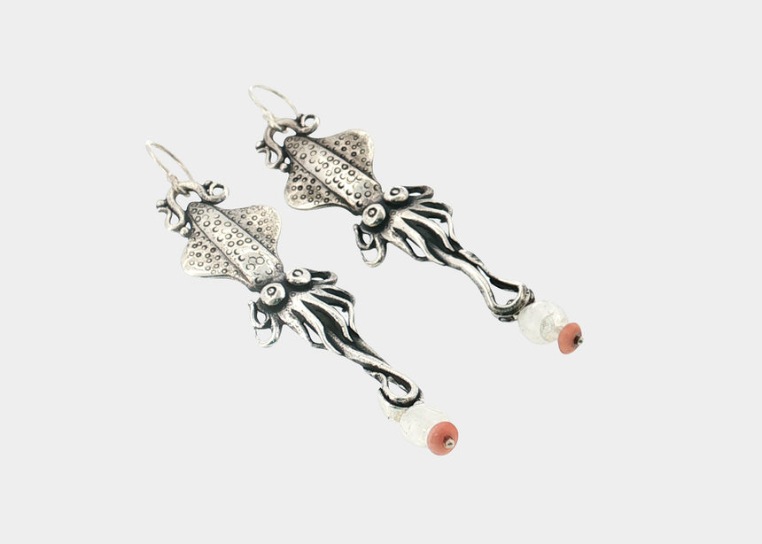 Squid Earrings with Moonstone & Coral