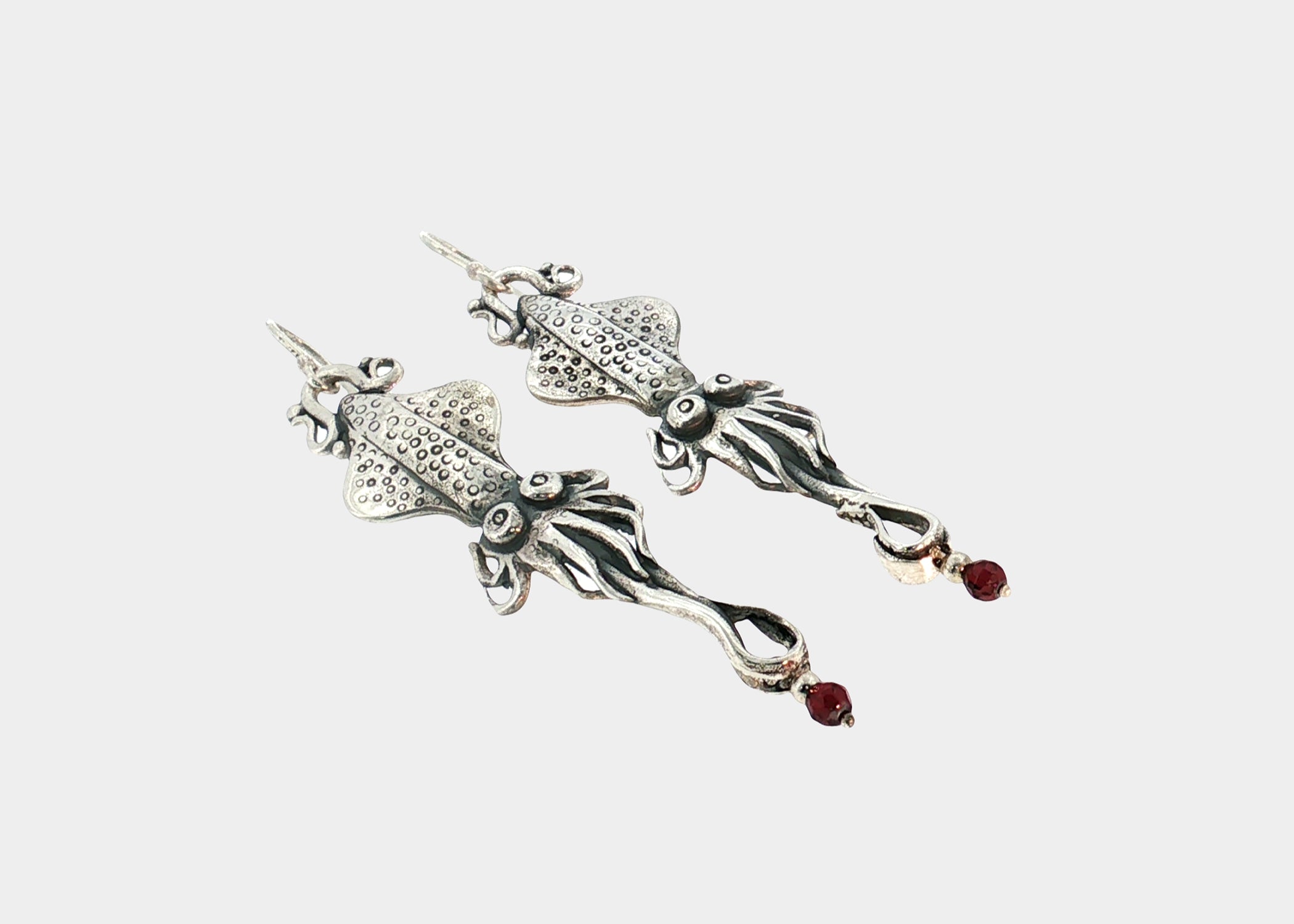 Squid Earrings with Garnets