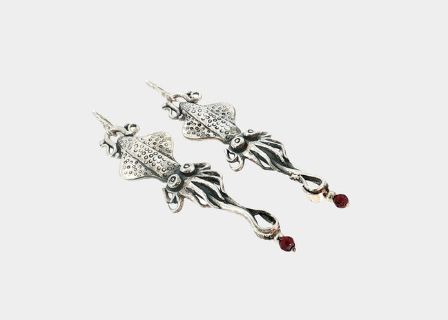 Squid Earrings with Garnets