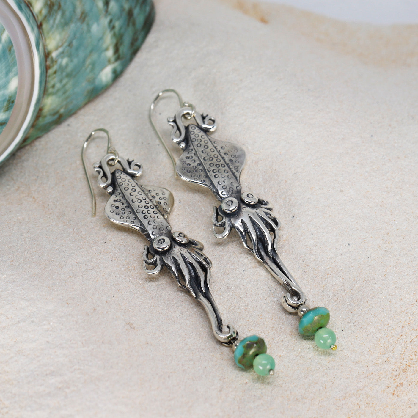 Squid Earrings with Aventurine & Turquoise