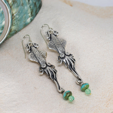 Squid Earrings with Aventurine & Turquoise