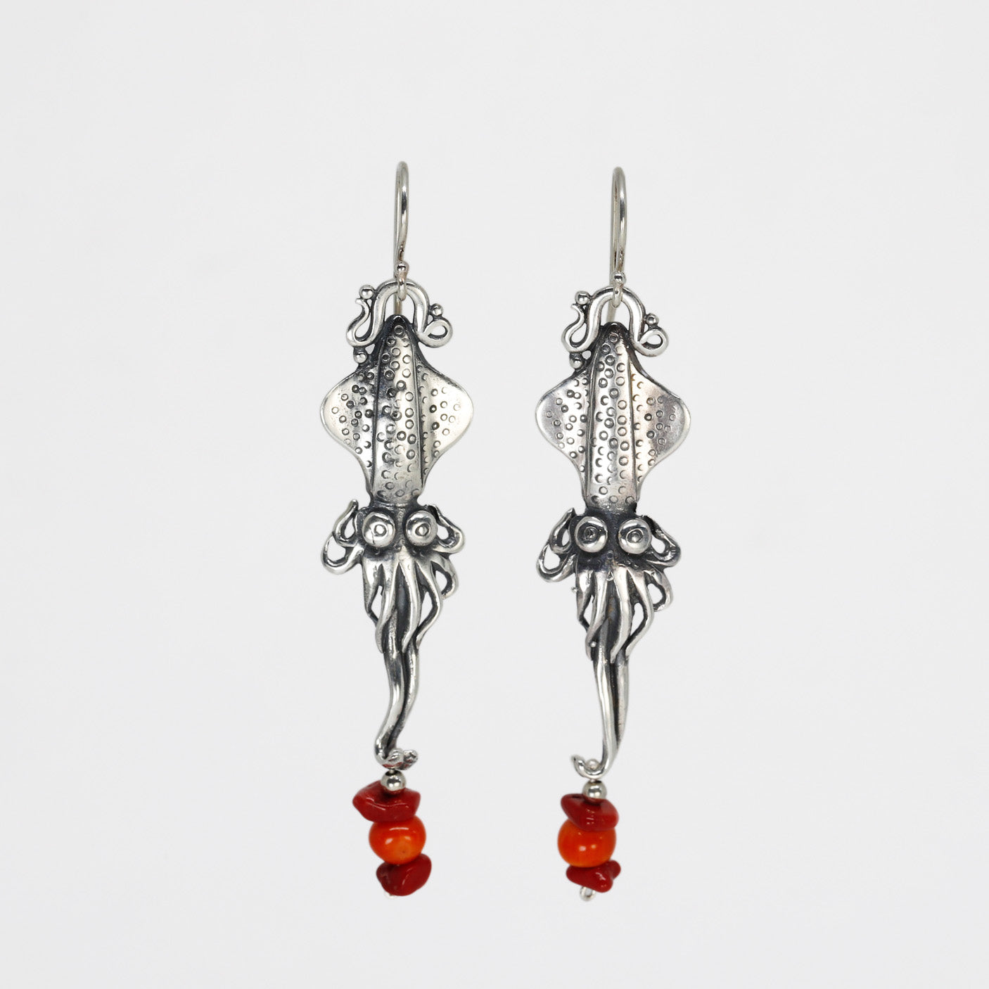 Squid Earrings with Coral Beads