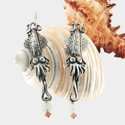 Squid Earrings with Moonstone & Coral
