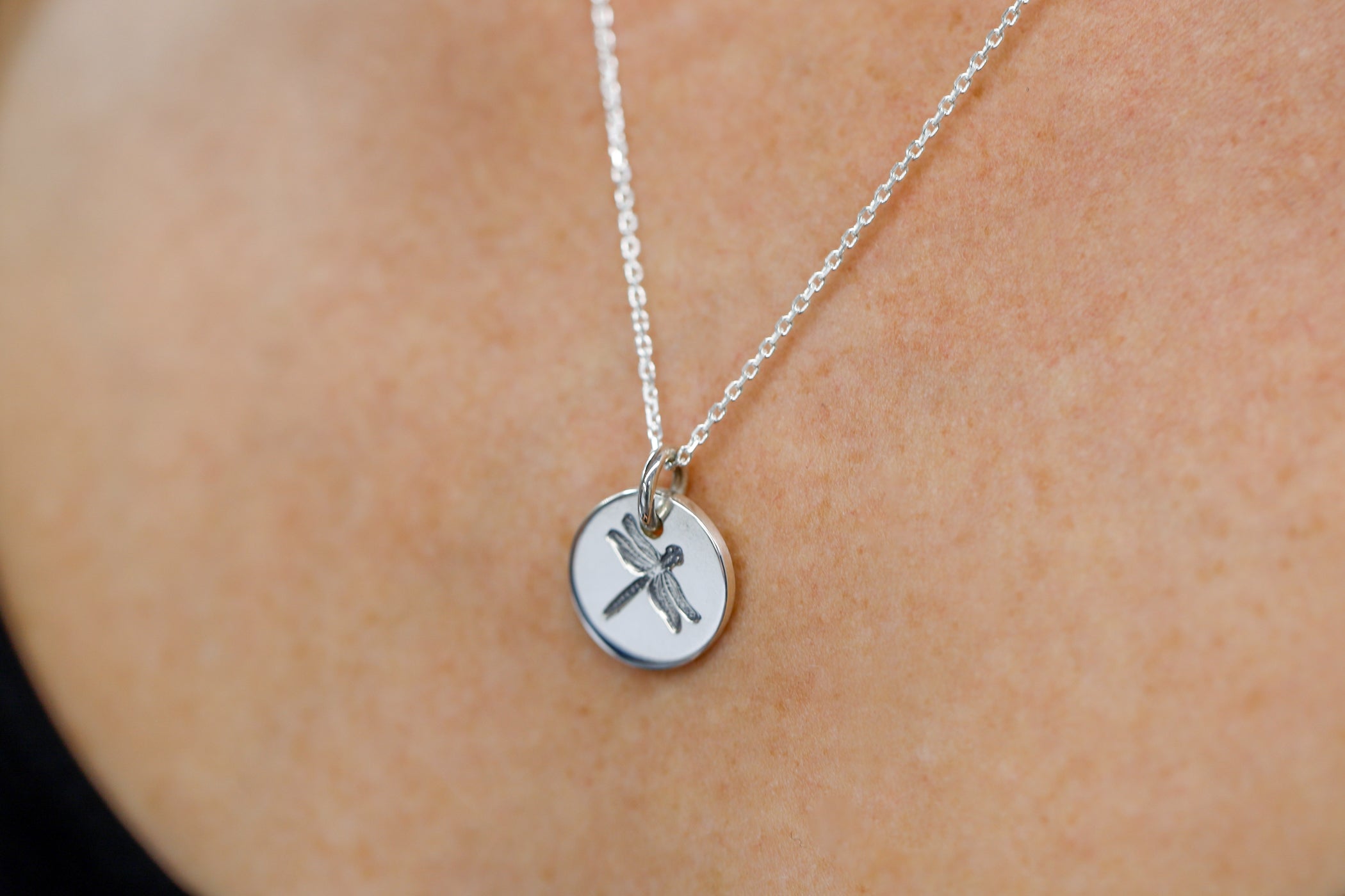Round Medium Disc Pendant - Dragonfly