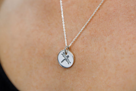 Round Medium Disc Pendant - Dragonfly