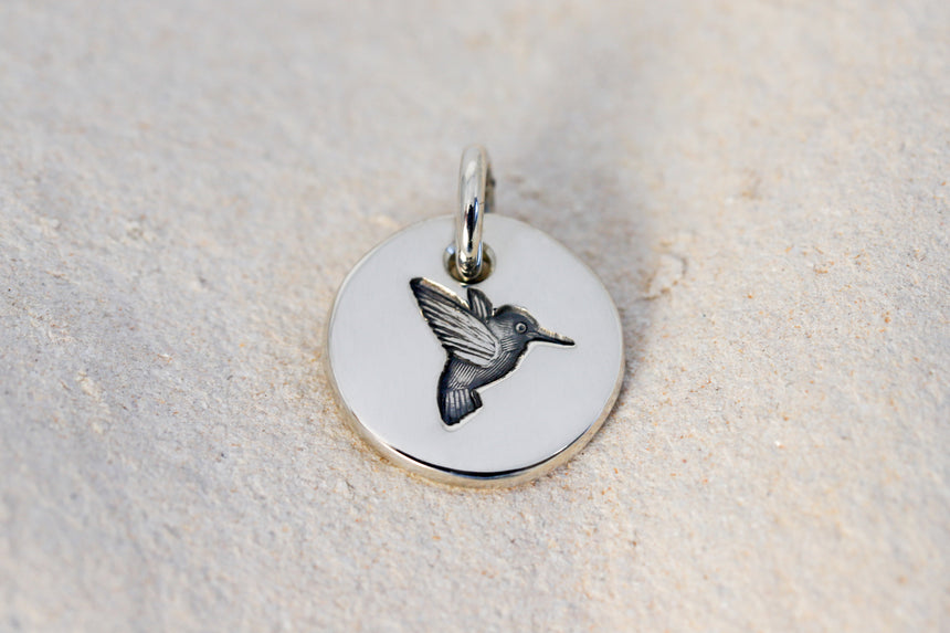 Round Medium Disc Pendant - Hummingbird