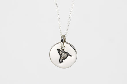 Round Medium Disc Pendant - Hummingbird