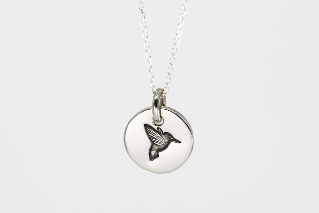 Round Medium Disc Pendant - Hummingbird