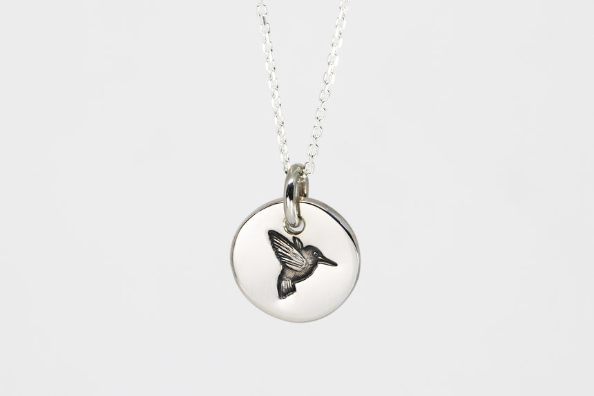 Round Medium Disc Pendant - Hummingbird